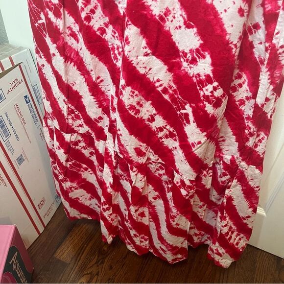 Calypso St. Barth Target Pink Red Tie Dye Cotton Tiered Maxi Dress Faux Wrap 12 - Picture 10 of 12